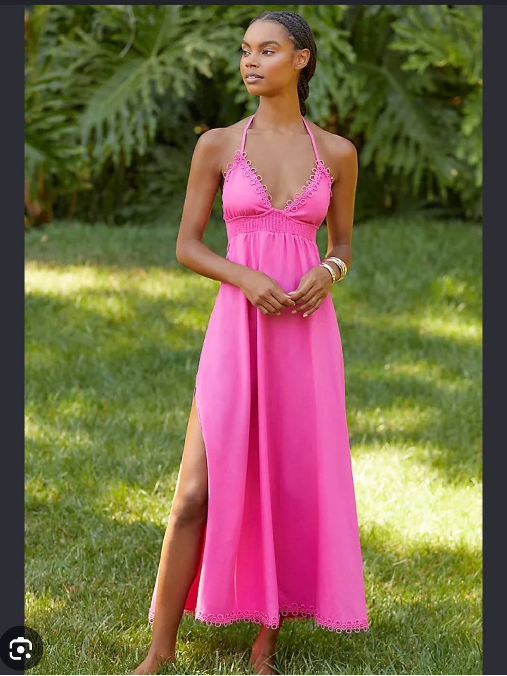 Anthropologie Bright Pink Halter Maxi Dress